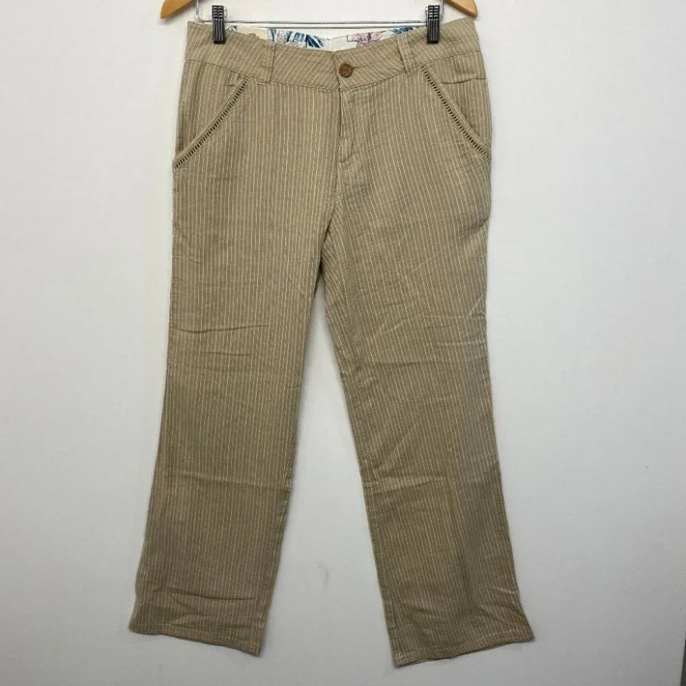NWT MOUNTAIN KHAKIS • Women’s‎ Seaside PANTS • 6P Cotton Wide Leg Striped Tan